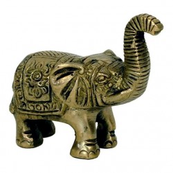 W9883 Minibeeldje olifant messing slurf recht omhoog -- 185 g, 7x7.5 cm