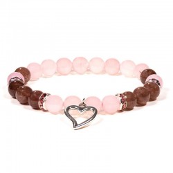 X3 Armband elastisch rozekwarts/aardbeienkwarts met hartje