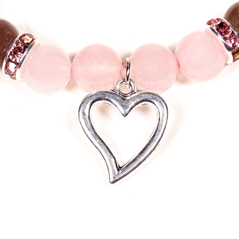 X3 Armband elastisch rozekwarts/aardbeienkwarts met hartje