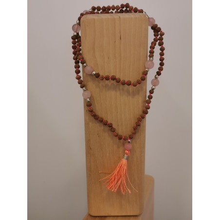 Mala met Rudraksha & Rozekwarts (M41)