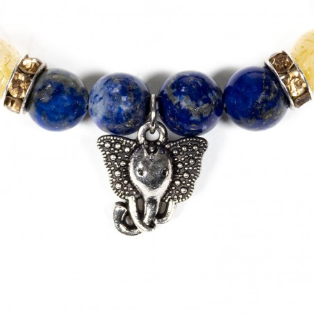 Armband elastisch lapis lazuli/rutielkwarts met Ganesha (X22)